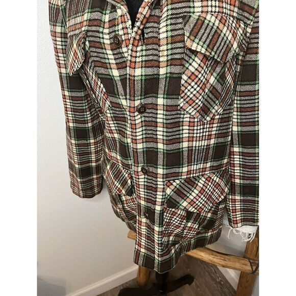 Vintage 70’s Wool Plaid Jacket/Blazer Brown/Cream/Orange/Green Fall Women’s L - Picture 11 of 16